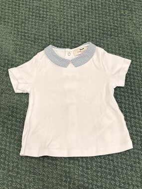 Cyrillus White Tee with Blue Striped Peter Pan Collar